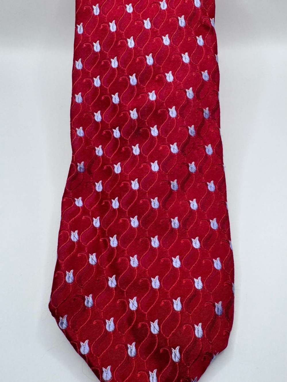 Valentino Red Tie with Light Blue Tulip Motif